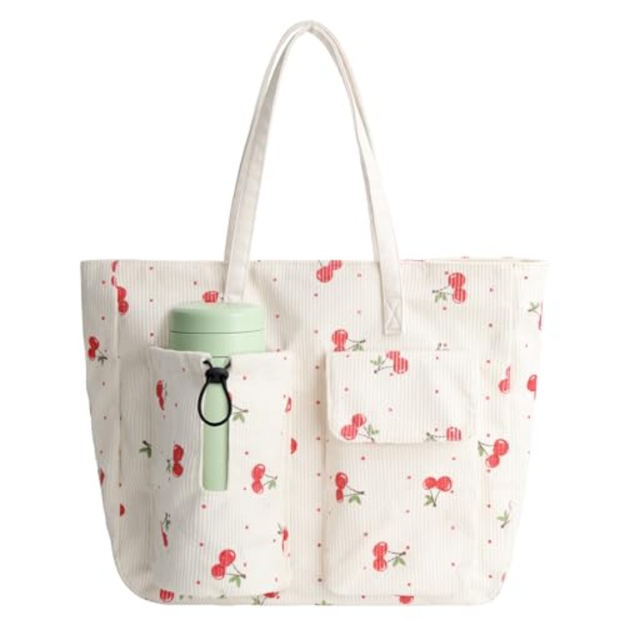 Leather Work Bag Women - Veki Corduroy Tote Bag for Women,