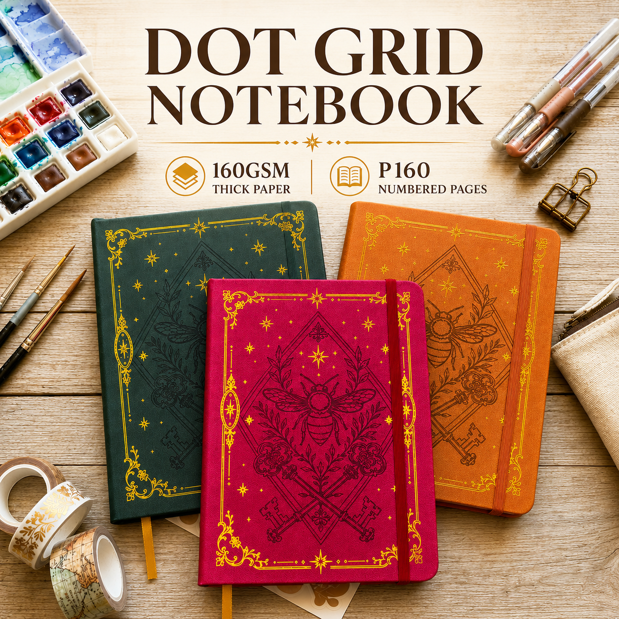 Leather Work Diary - A5 Dot Grid Notebook with 160GSM