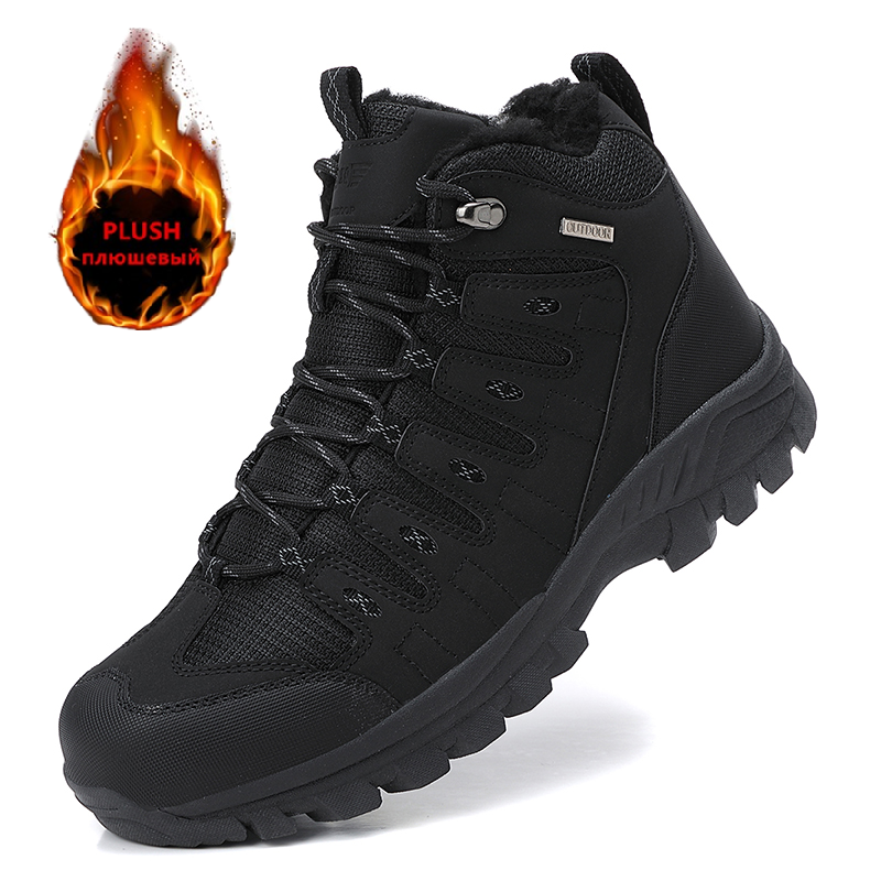 Leather Work Boots - Winter Men's Boots Warm Plush Men's