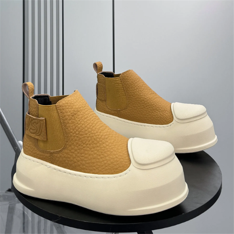 New Men's Round Toe Black Ankl - Leather Work Boots ulasan dan harga