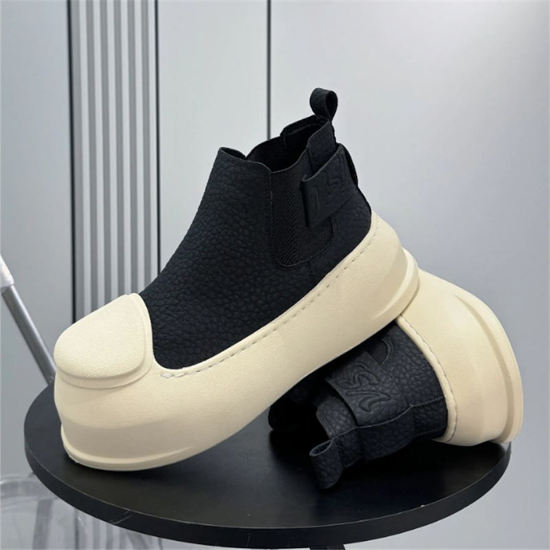 New Men's Round Toe Black Ankl - Leather Work Boots ulasan dan harga