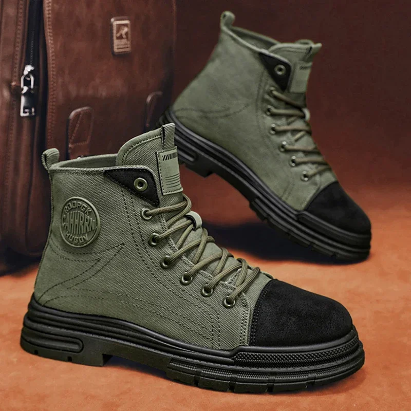 2026 Mens Boots Casual Canvas  - Leather Work Boots ulasan dan harga