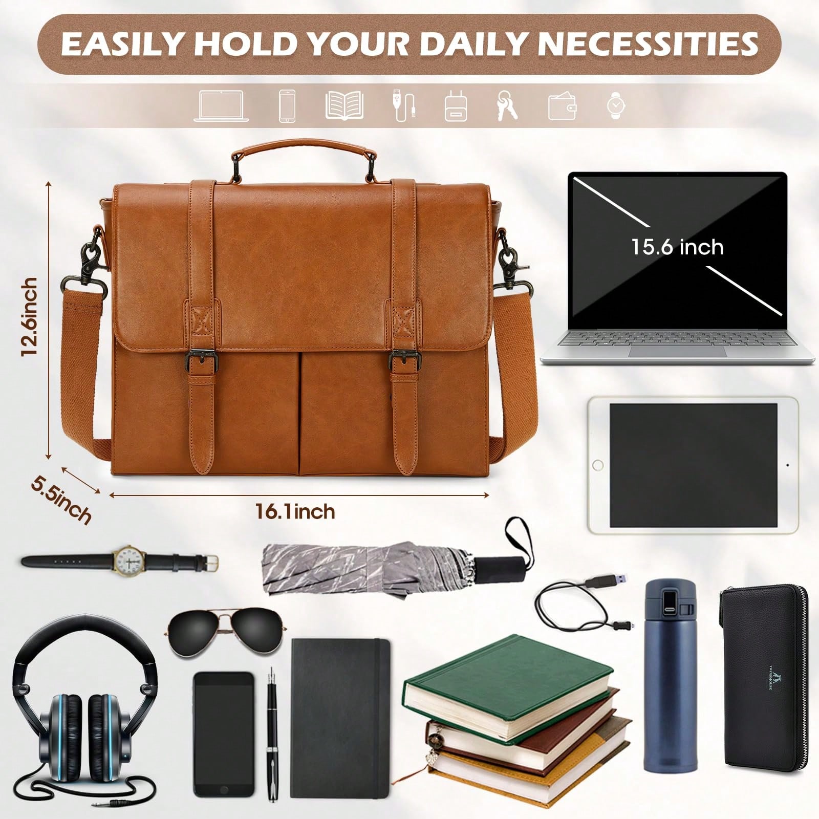Messenger Bag For Men 15.6 Inc - Leather Work Laptop Bag ulasan dan harga