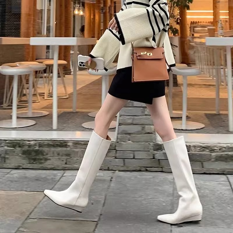 Fashion Knee-High Women's Boot - Leather Work Is ulasan dan harga