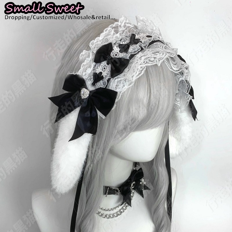 Goth Bunny Ear Bow Hair bands  - Leatherwork Rings ulasan dan harga