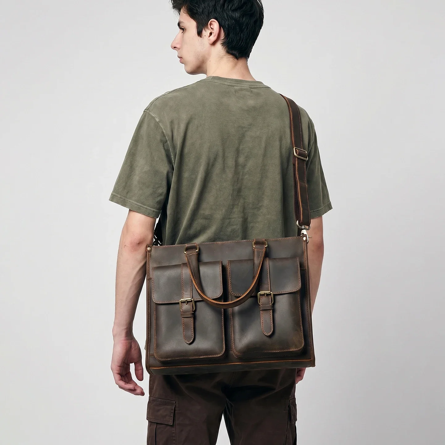 Vintage Genuine Leather Men Cr - Leather Work Laptop Bag ulasan dan harga