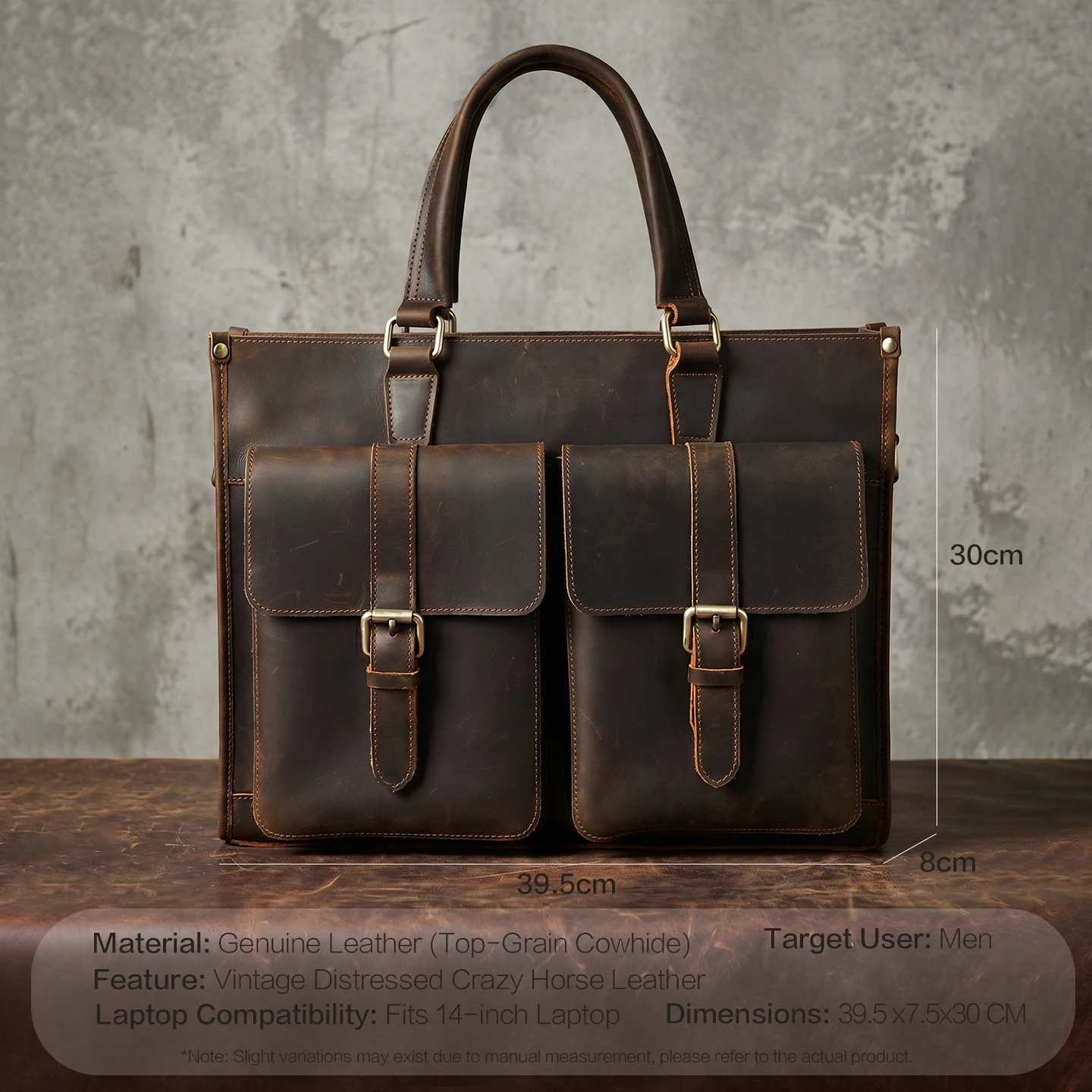 Vintage Genuine Leather Men Cr - Leather Work Laptop Bag ulasan dan harga