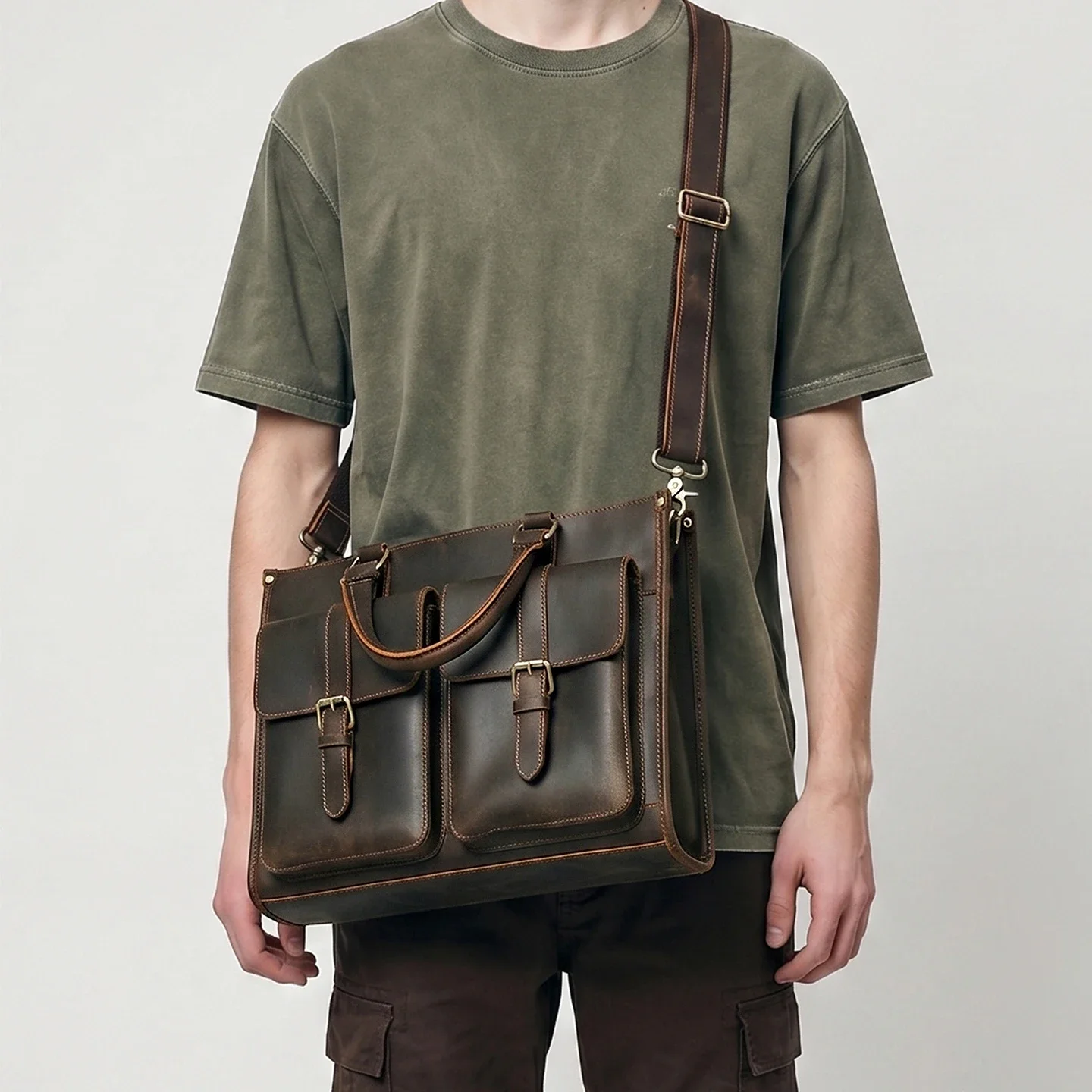 Vintage Genuine Leather Men Cr - Leather Work Laptop Bag ulasan dan harga