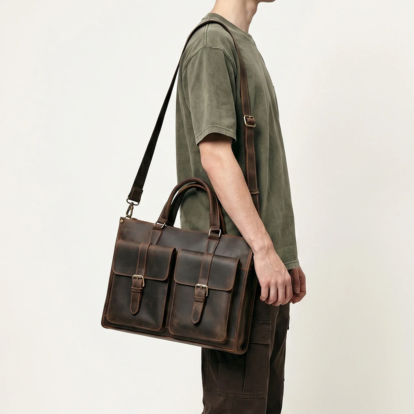 Vintage Genuine Leather Men Cr - Leather Work Laptop Bag ulasan dan harga