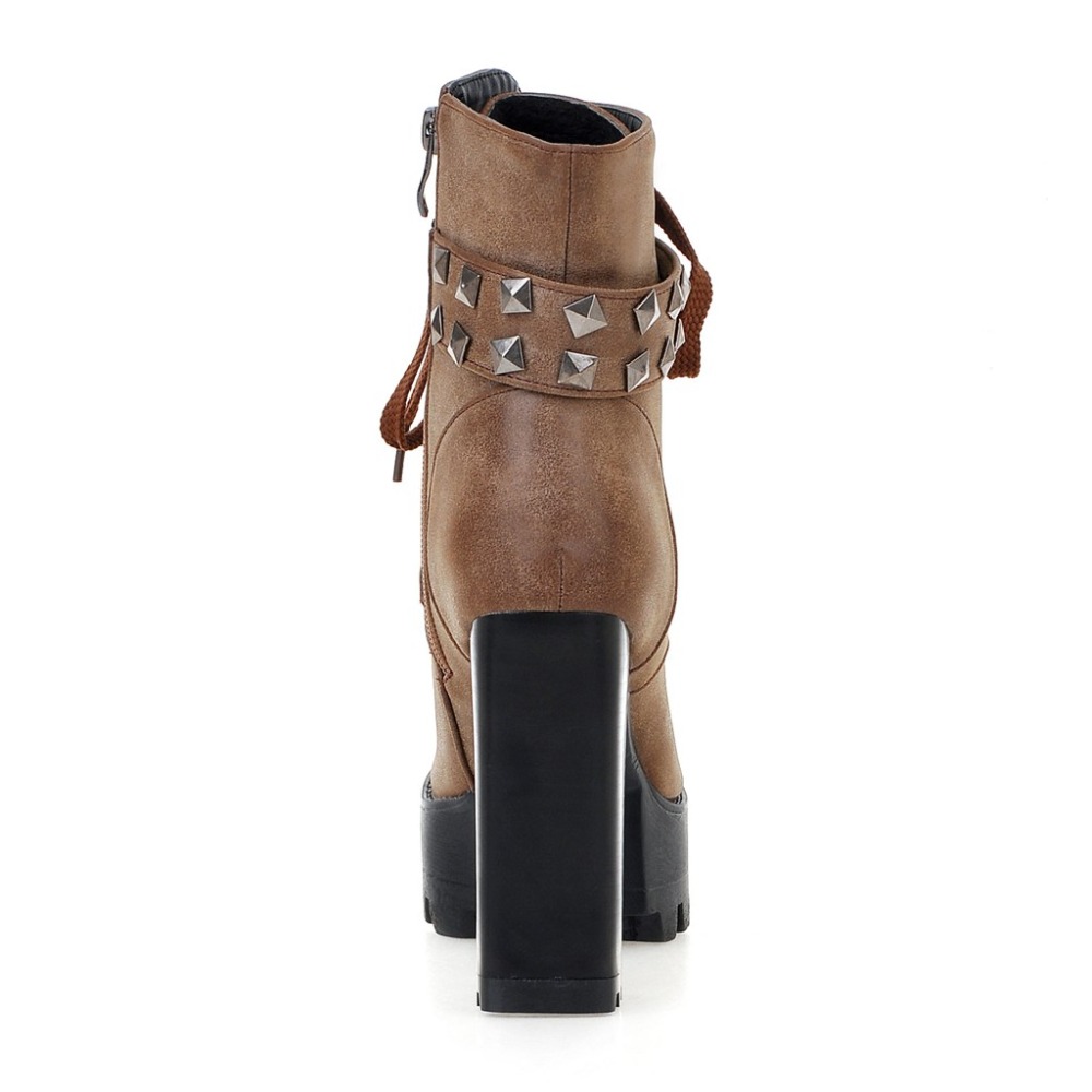 Fashion Women Ankle Boots Plat - Leatherwork Rivets ulasan dan harga