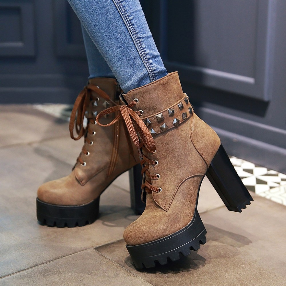 Fashion Women Ankle Boots Plat - Leatherwork Rivets ulasan dan harga