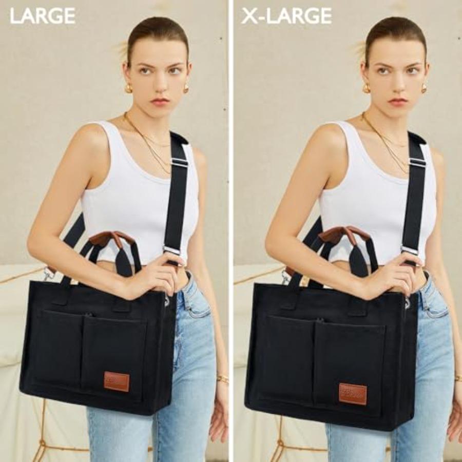 KKXIU Large Canvas Tote Bag fo - Leather Work Bag Women ulasan dan harga