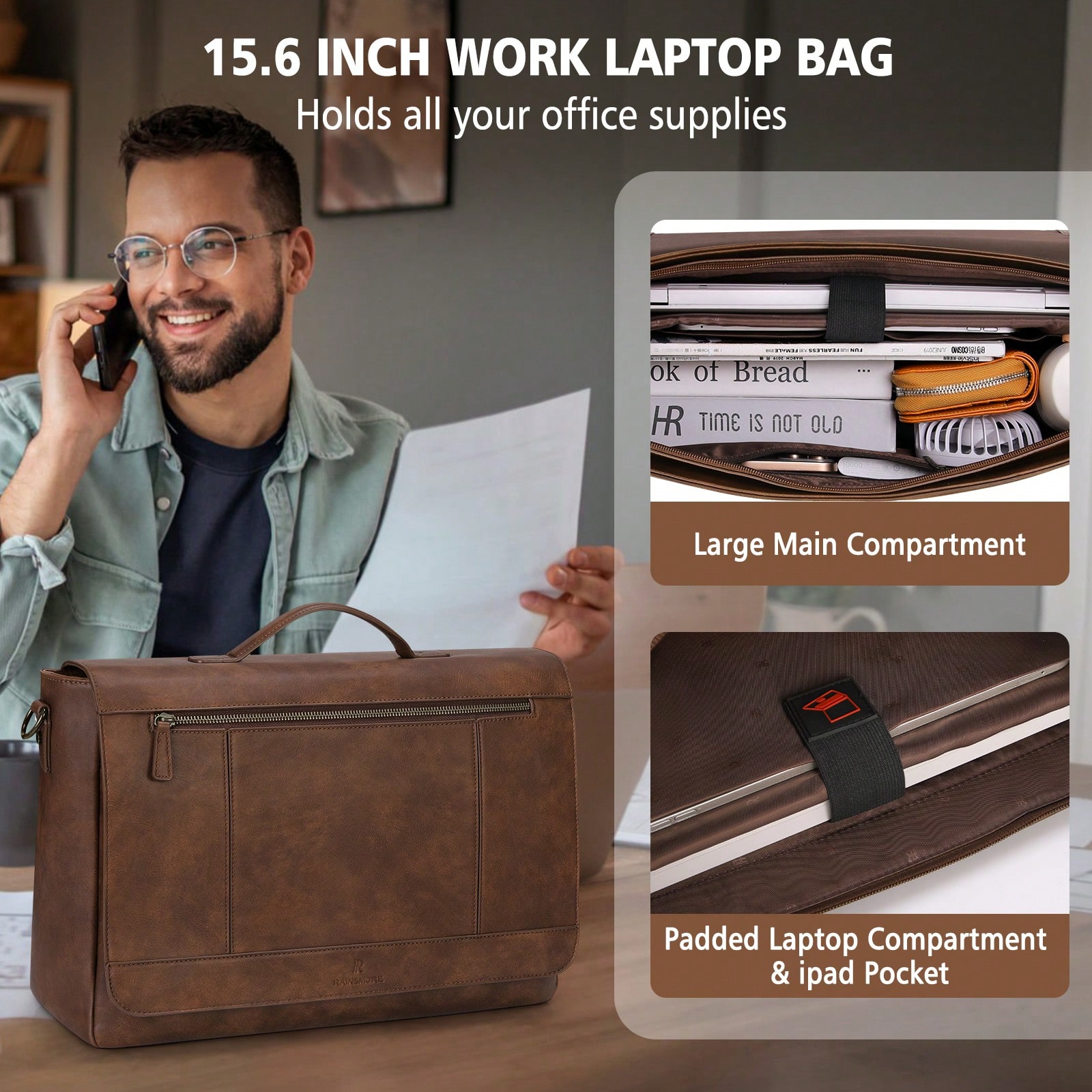 Leather Messenger Bag For Men  - Leather Work Laptop Bag ulasan dan harga