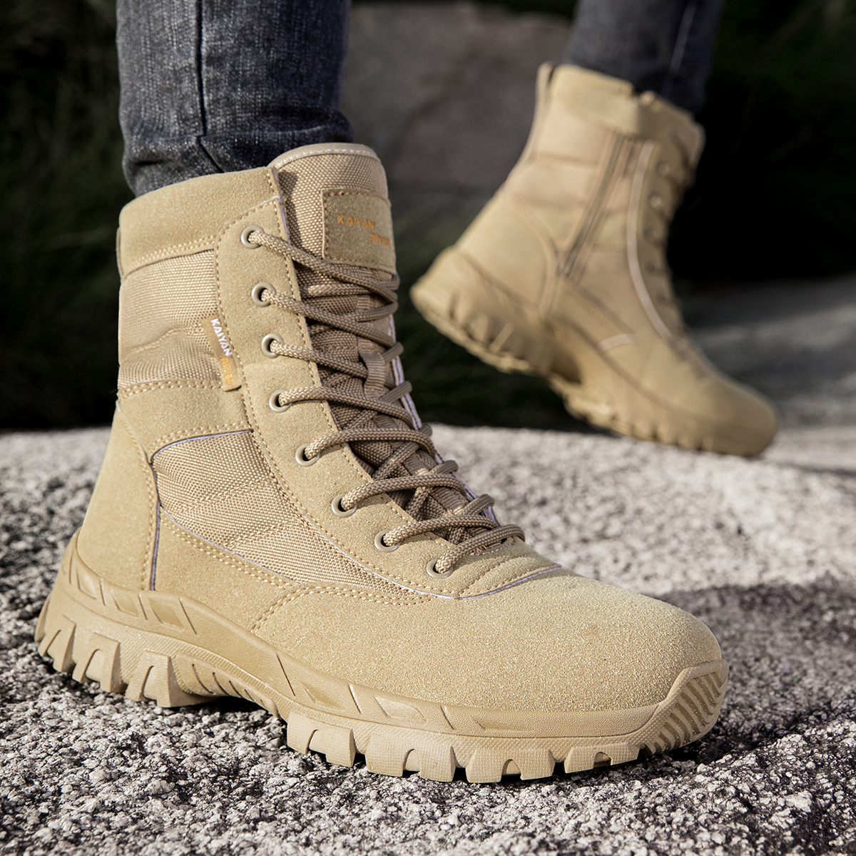 Men's Outdoor Hiking Shoes Hig - Leather Work Boots ulasan dan harga