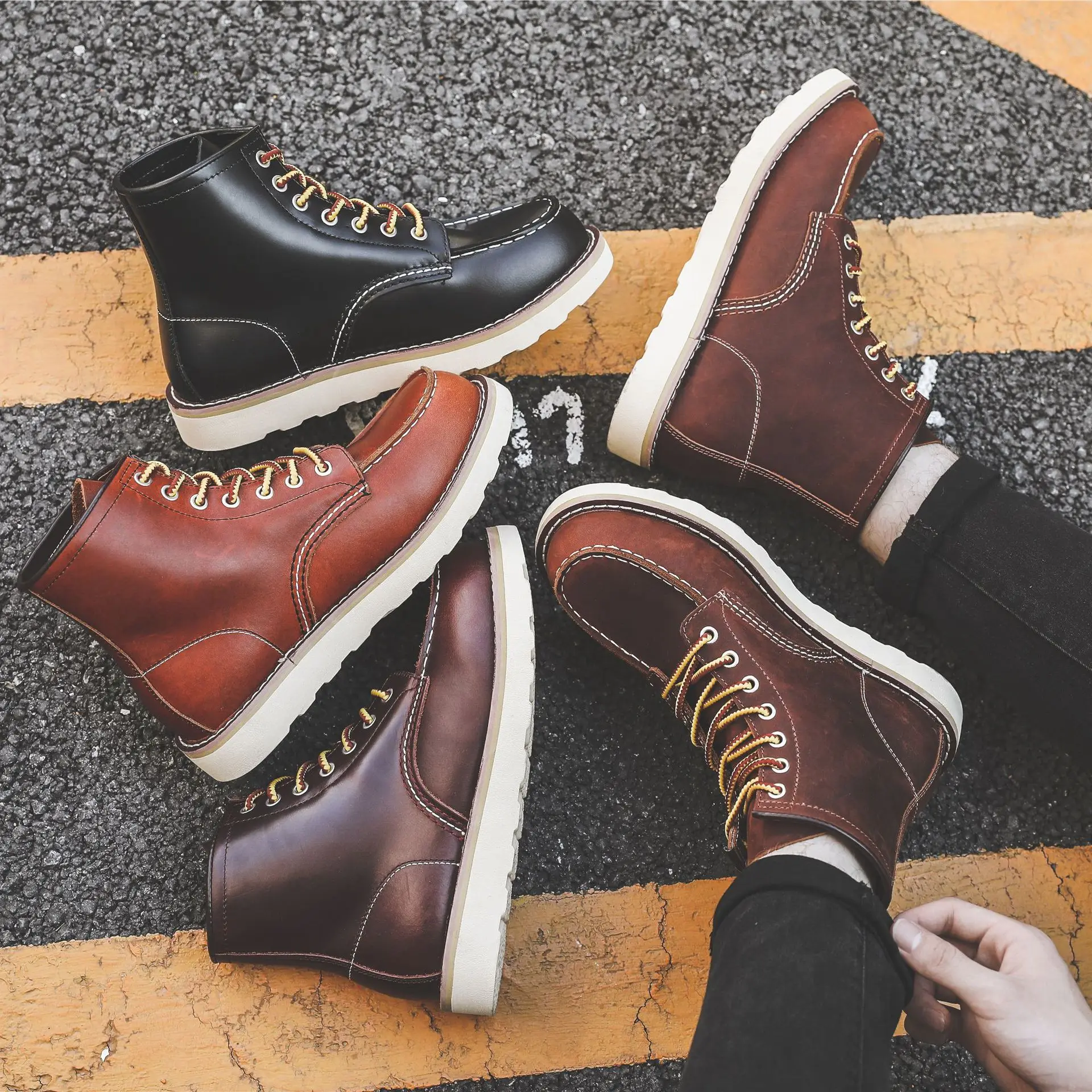 Men Spring Winter Casual Shoes - Leather Work Boots ulasan dan harga