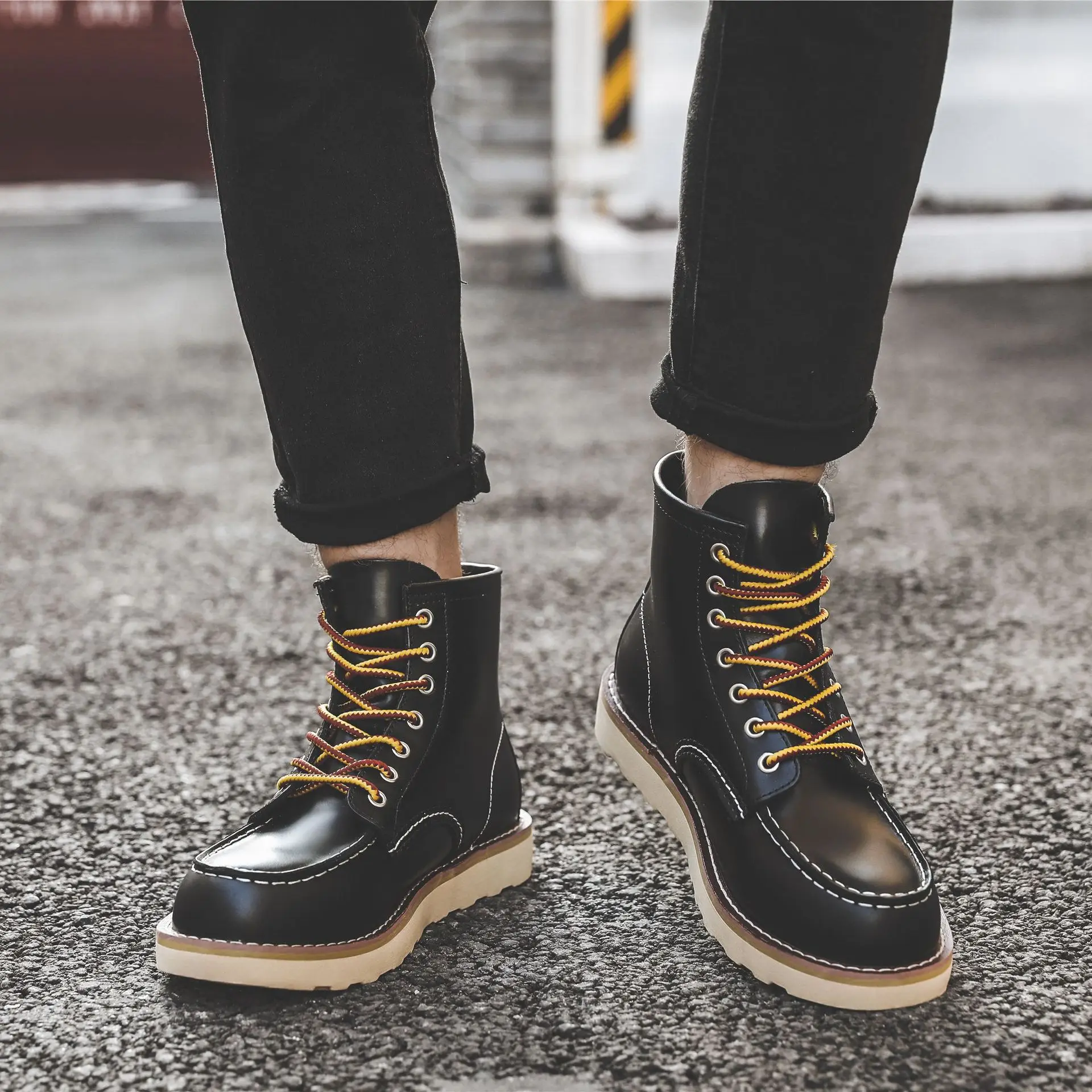 Men Spring Winter Casual Shoes - Leather Work Boots ulasan dan harga