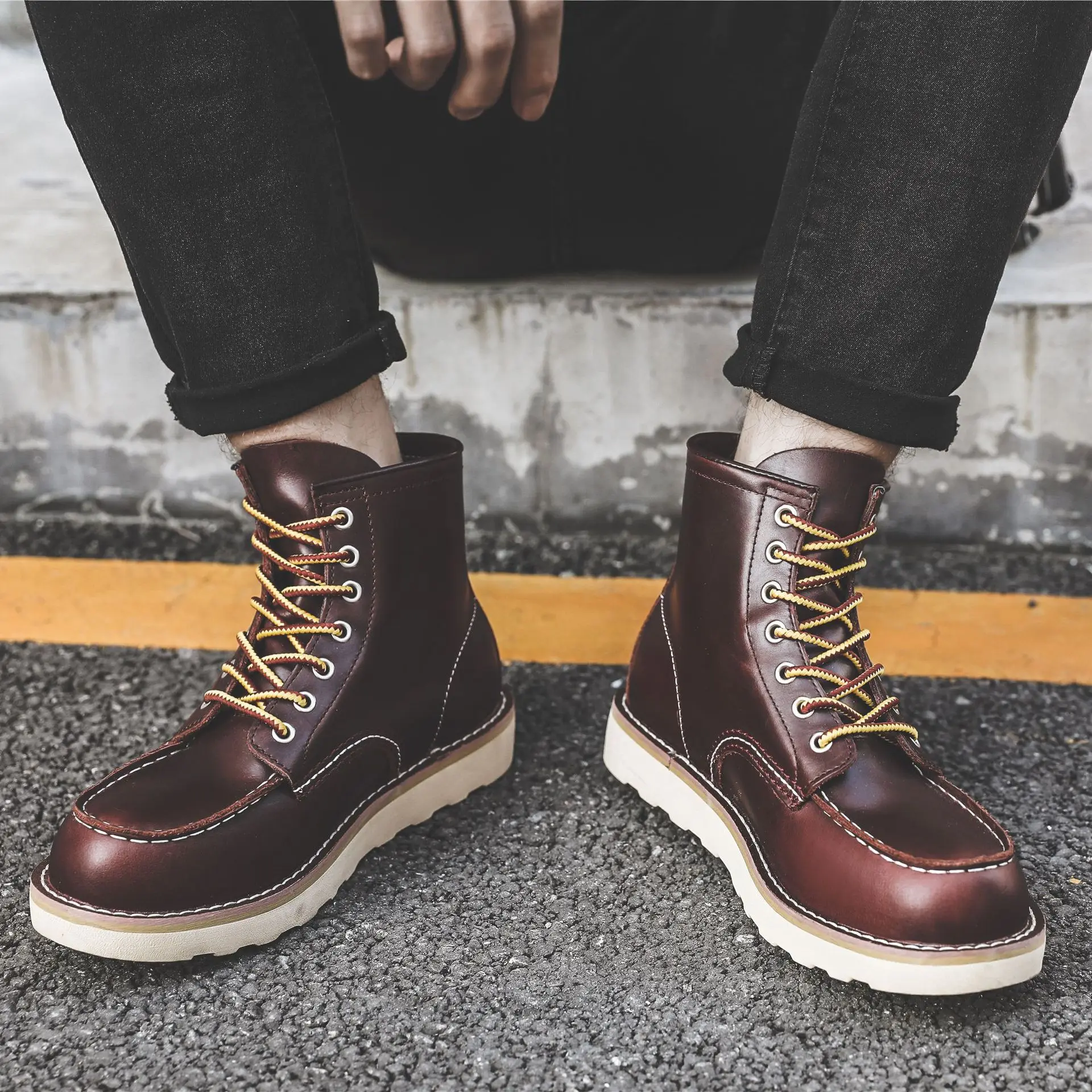 Men Spring Winter Casual Shoes - Leather Work Boots ulasan dan harga