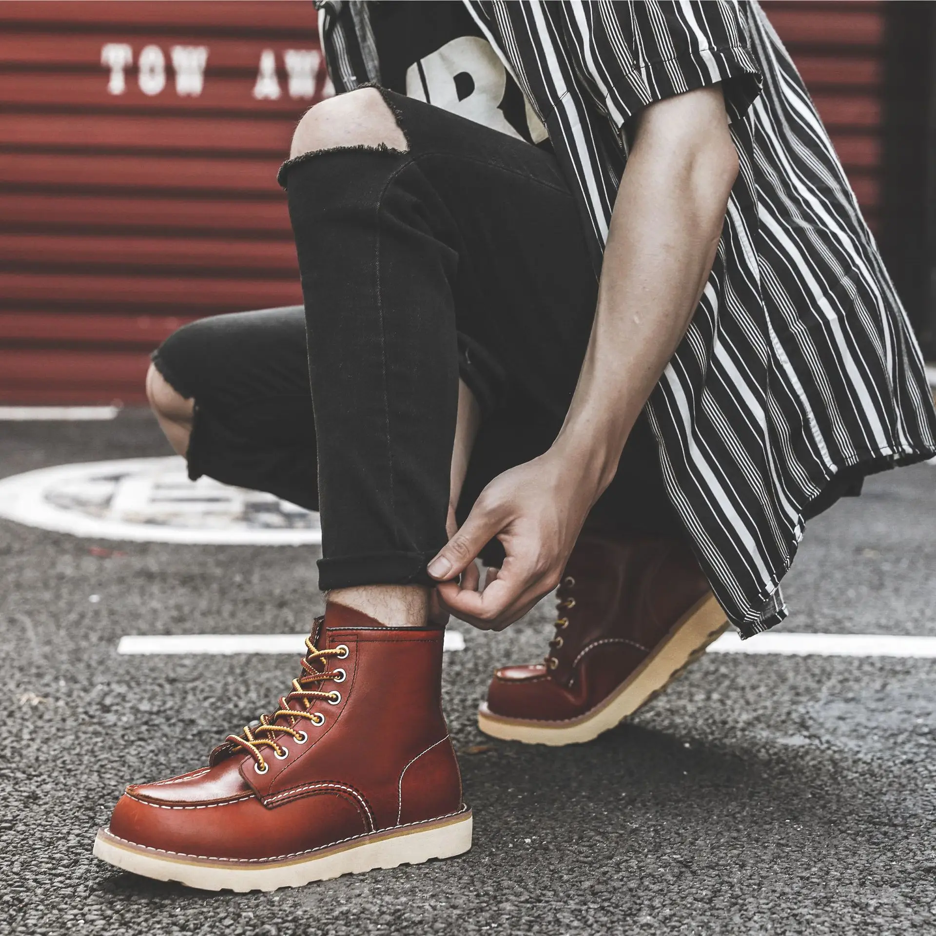 Men Spring Winter Casual Shoes - Leather Work Boots ulasan dan harga