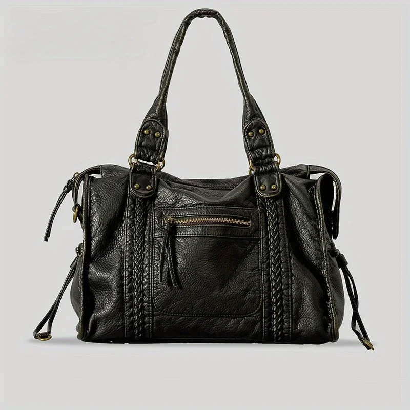 ​​Braided Trim Black Leather T - Leather Work Bag Women ulasan dan harga