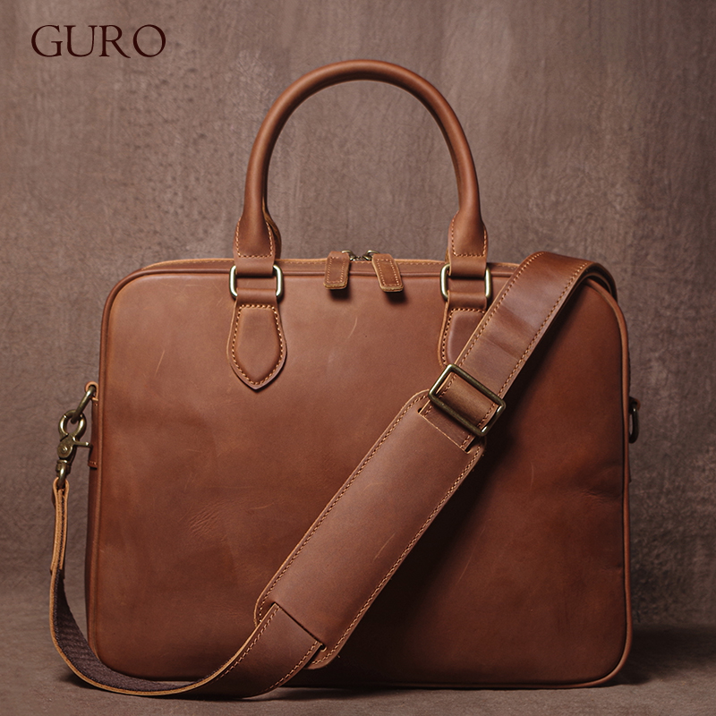 GURO Men Crazy Horse Cowhide B - Leather Work Laptop Bag ulasan dan harga