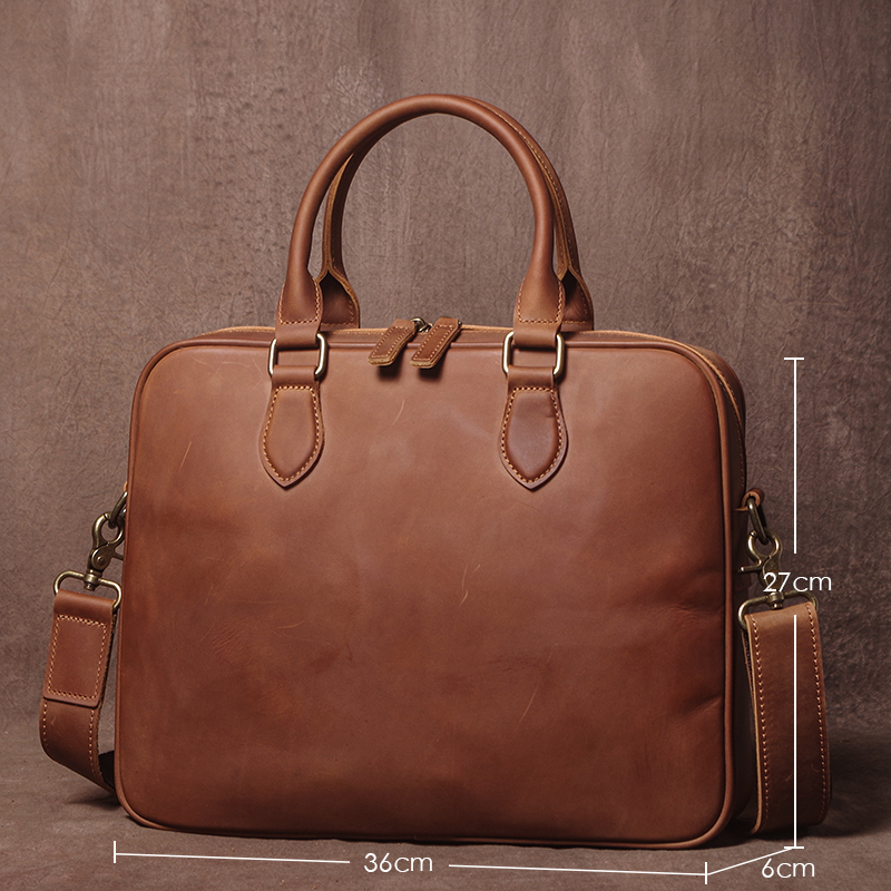 GURO Men Crazy Horse Cowhide B - Leather Work Laptop Bag ulasan dan harga
