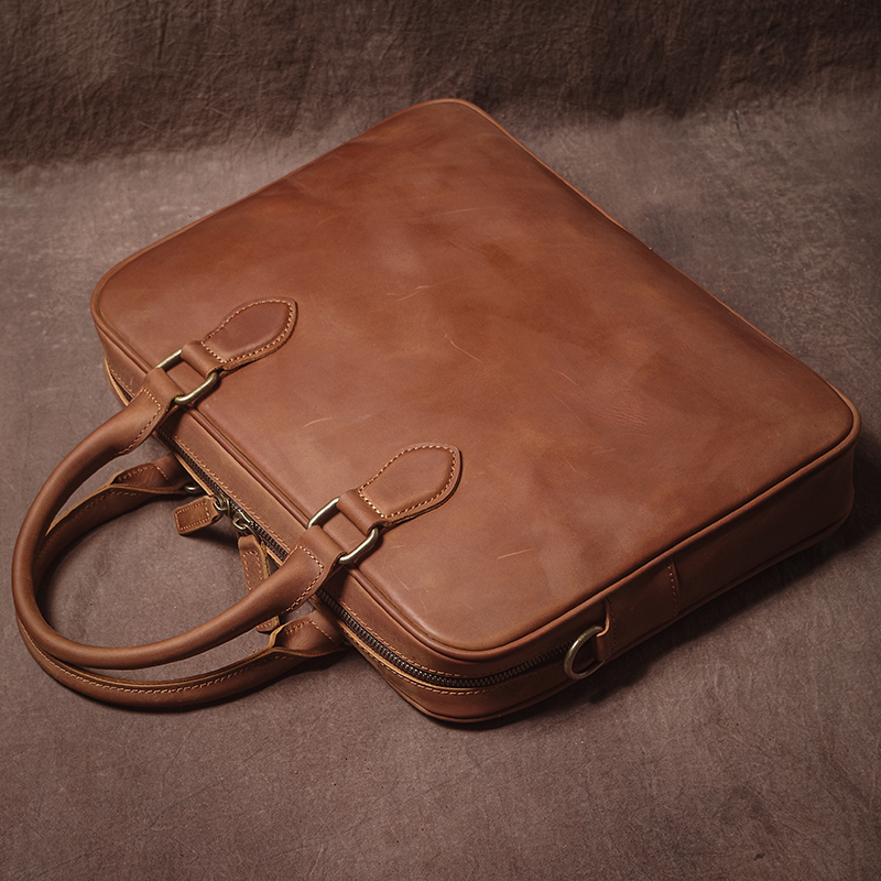GURO Men Crazy Horse Cowhide B - Leather Work Laptop Bag ulasan dan harga