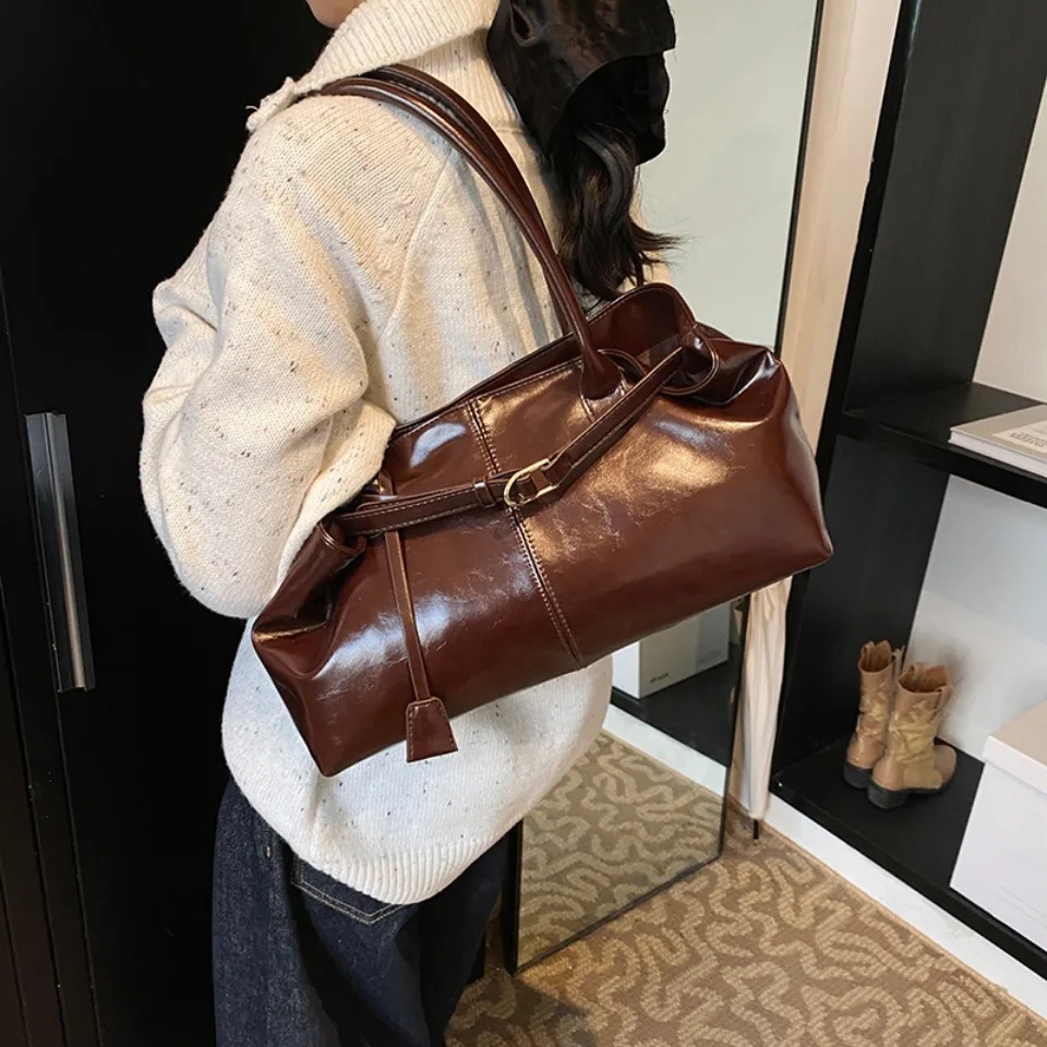 Winter Oil PU Leather Hobo Han - Leather Work Bag Women ulasan dan harga