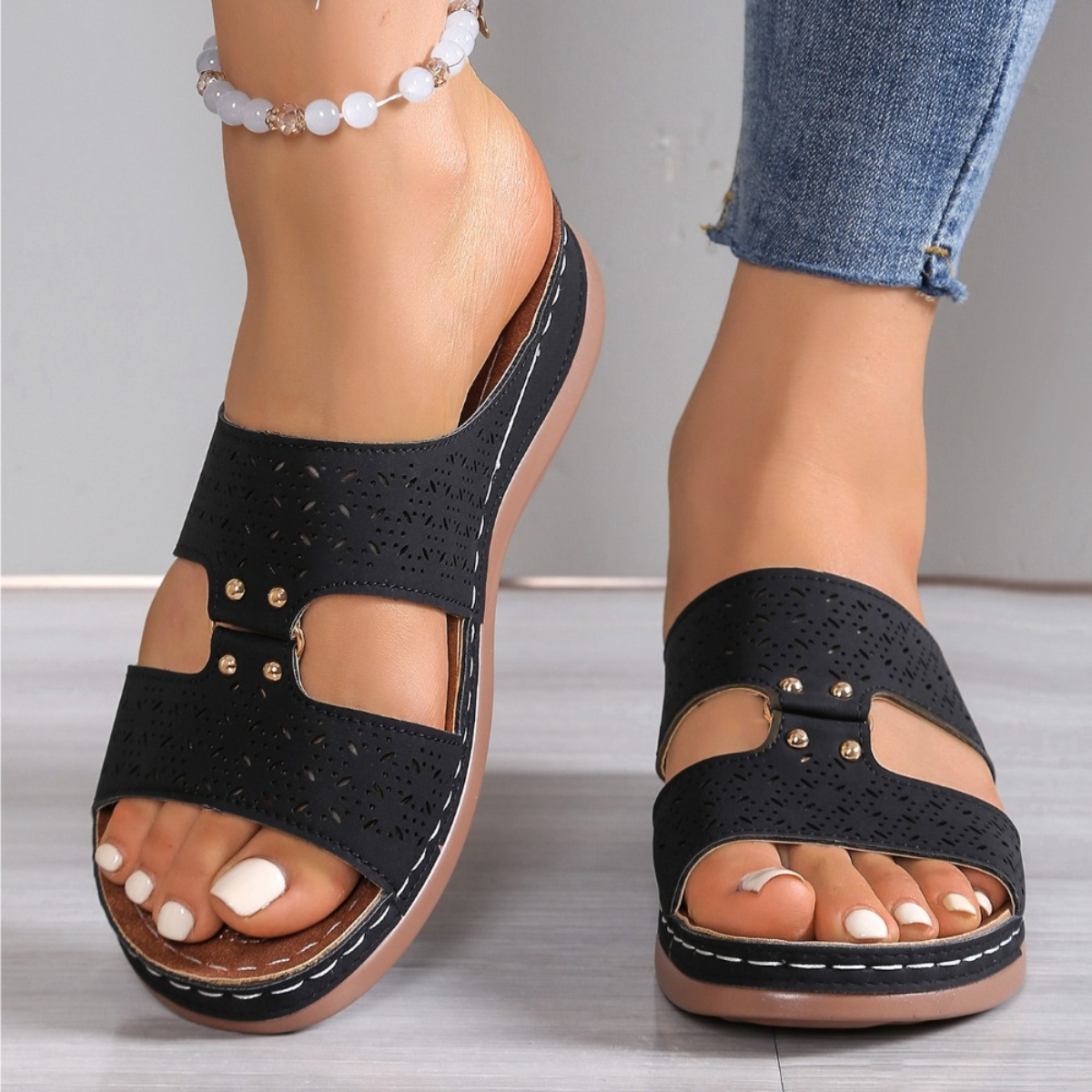 2026 Summer Women Wedge Slippe - Leatherwork Rivets ulasan dan harga