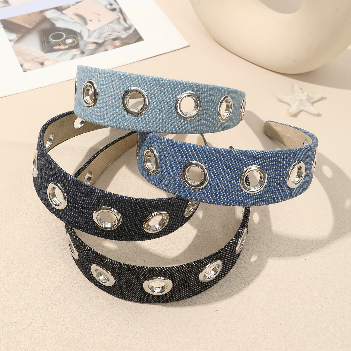 AWAYTR ‌Punk Denim Hollow Rive - Leatherwork Rings ulasan dan harga