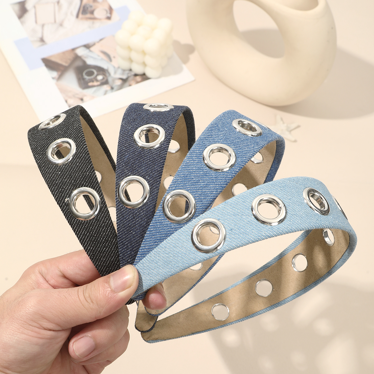 AWAYTR ‌Punk Denim Hollow Rive - Leatherwork Rings ulasan dan harga