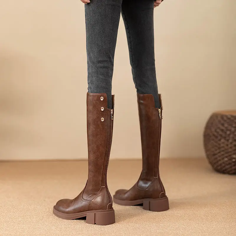 Autumn Winter Middle Heel Ladi - Leather Work Is ulasan dan harga