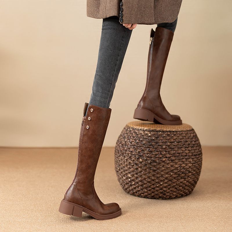 Autumn Winter Middle Heel Ladi - Leather Work Is ulasan dan harga